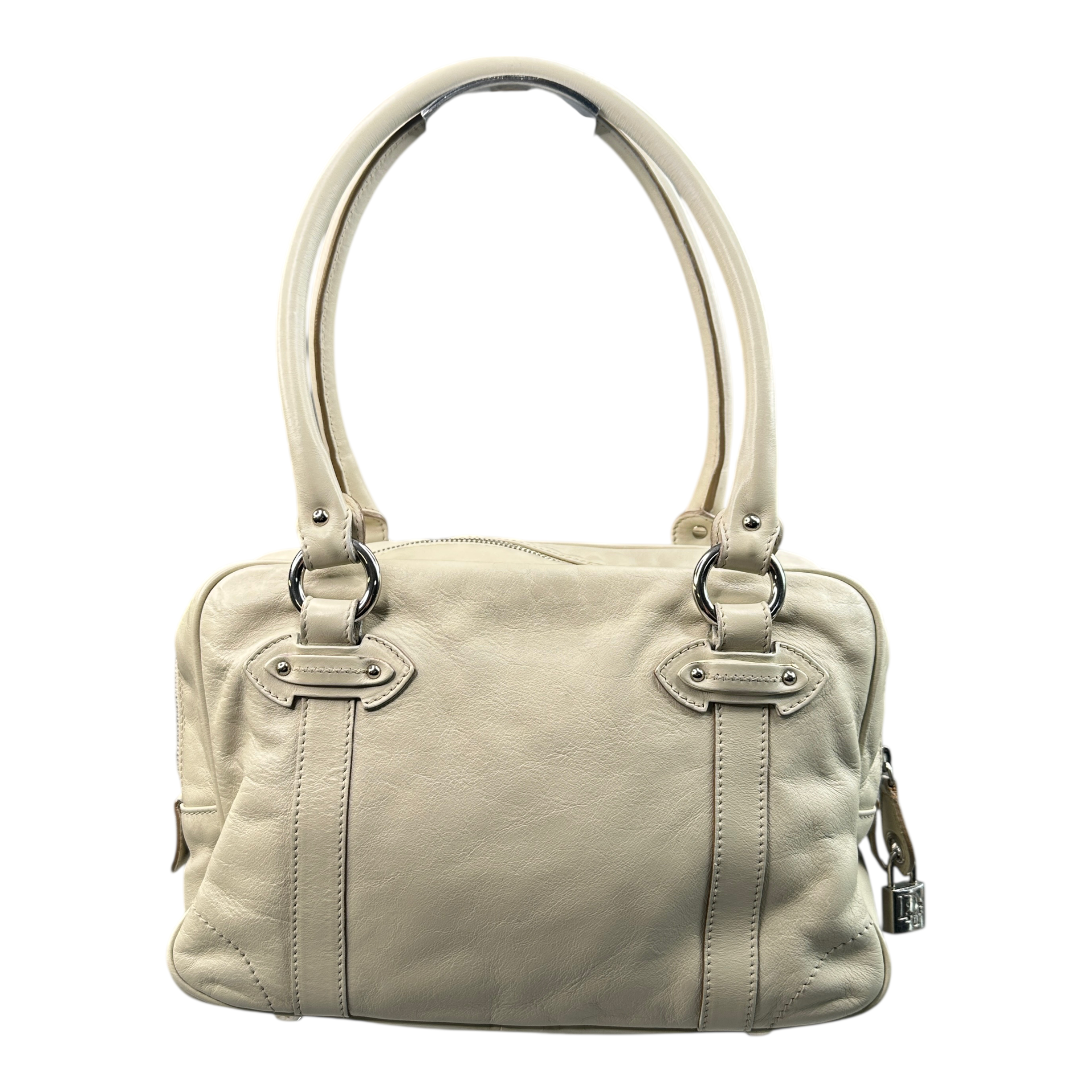 DIOR 2006 INITALS LEATHER TOP HANDLE TOTE BAG - CREAM