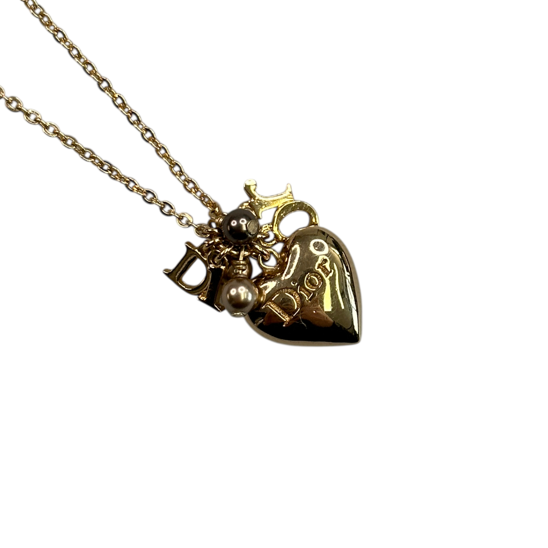 DIOR HEART & LETTER CHARM NECKLACE - GOLD PLATED (BRASS)