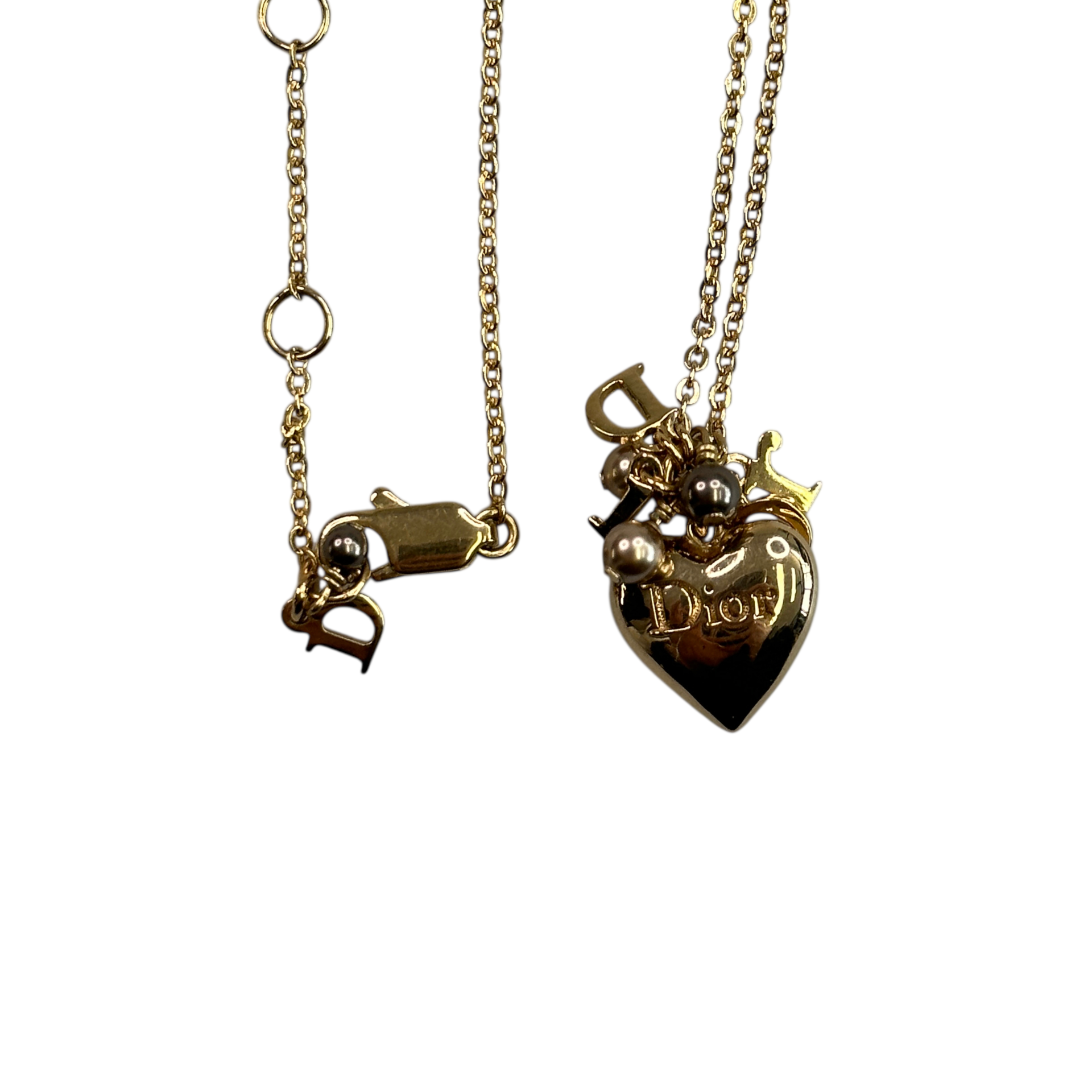 DIOR HEART & LETTER CHARM NECKLACE - GOLD PLATED (BRASS)