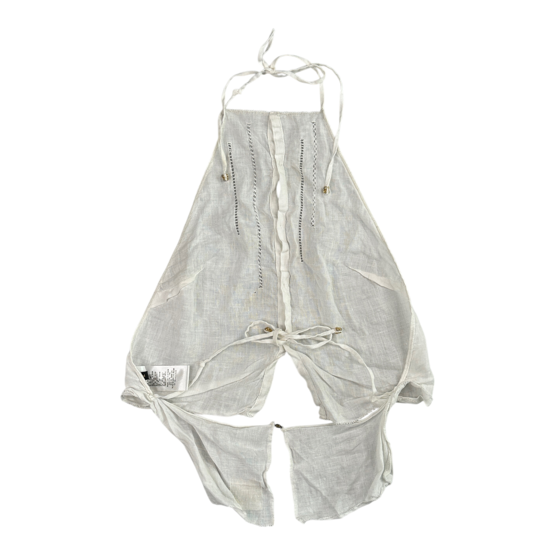 (1) KAPITAL LINEN HALTER NECK CROP TOP - WHITE