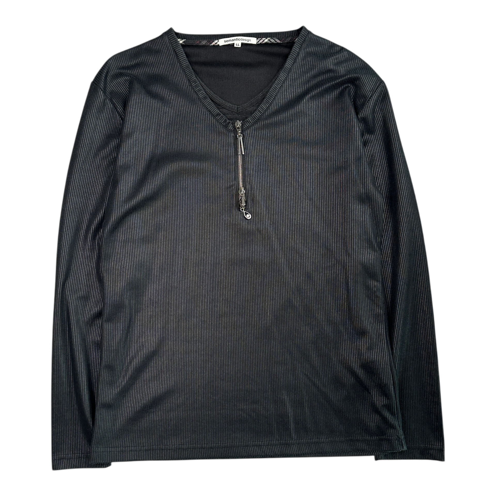 (LL) SEMANTIC DESIGN DOUBLE LAYER EFFECT V NECK LONG SLEEVE
