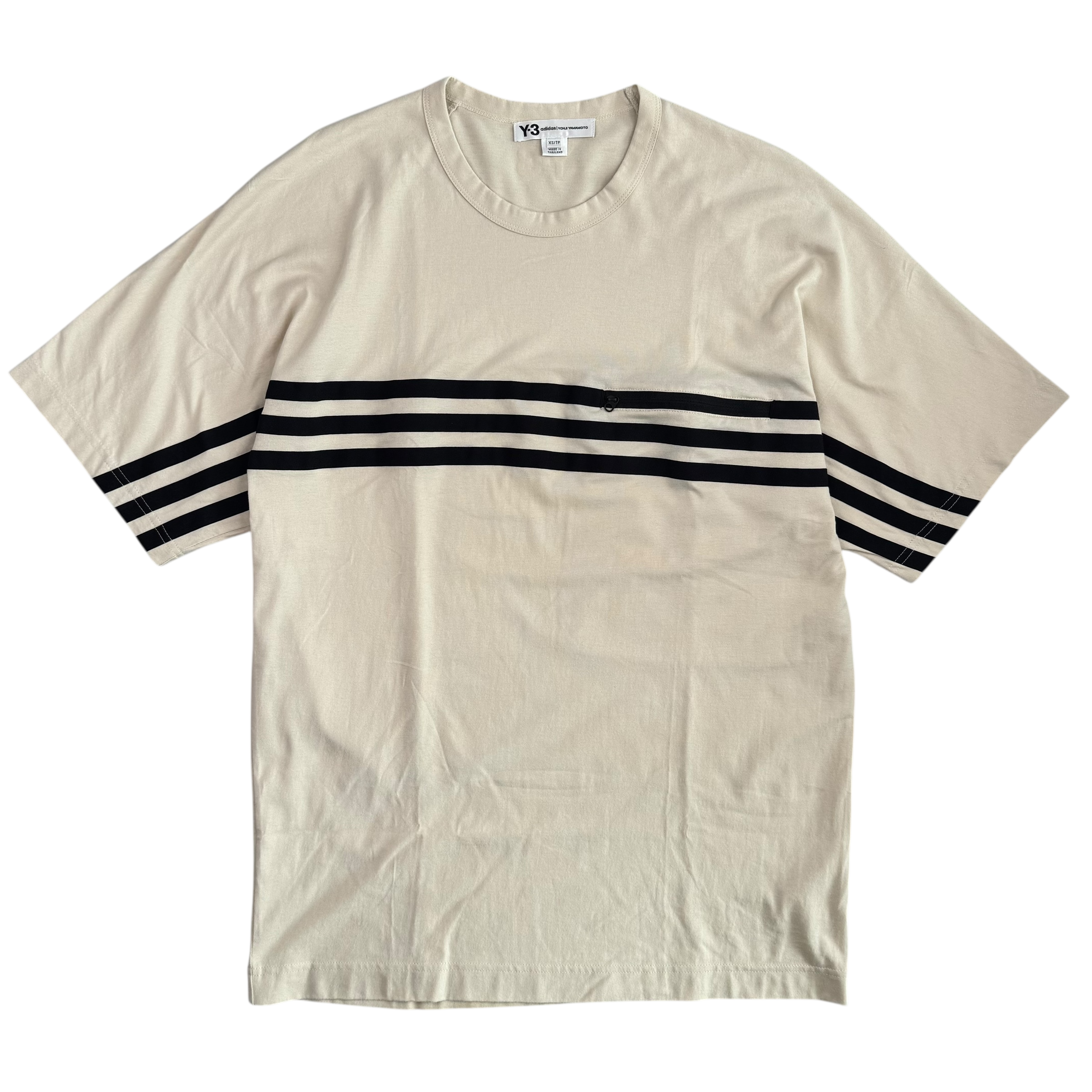 (XS) ADIDAS Y-3 STRIPE T-SHIRT - BEIGE