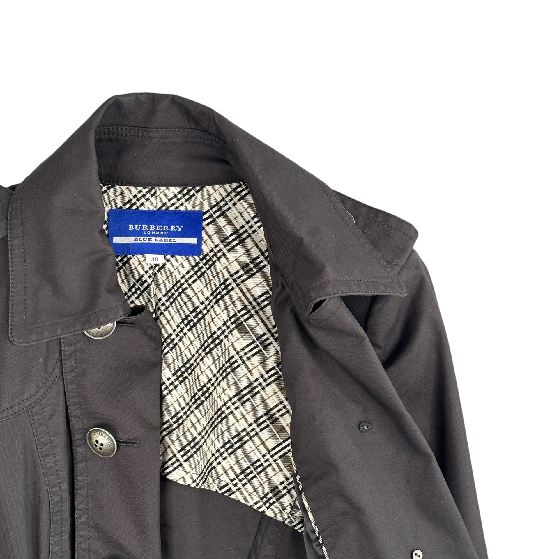 (38) BURBERRY BLUE LABEL DOUBLE BREASTED COAT - BLACK