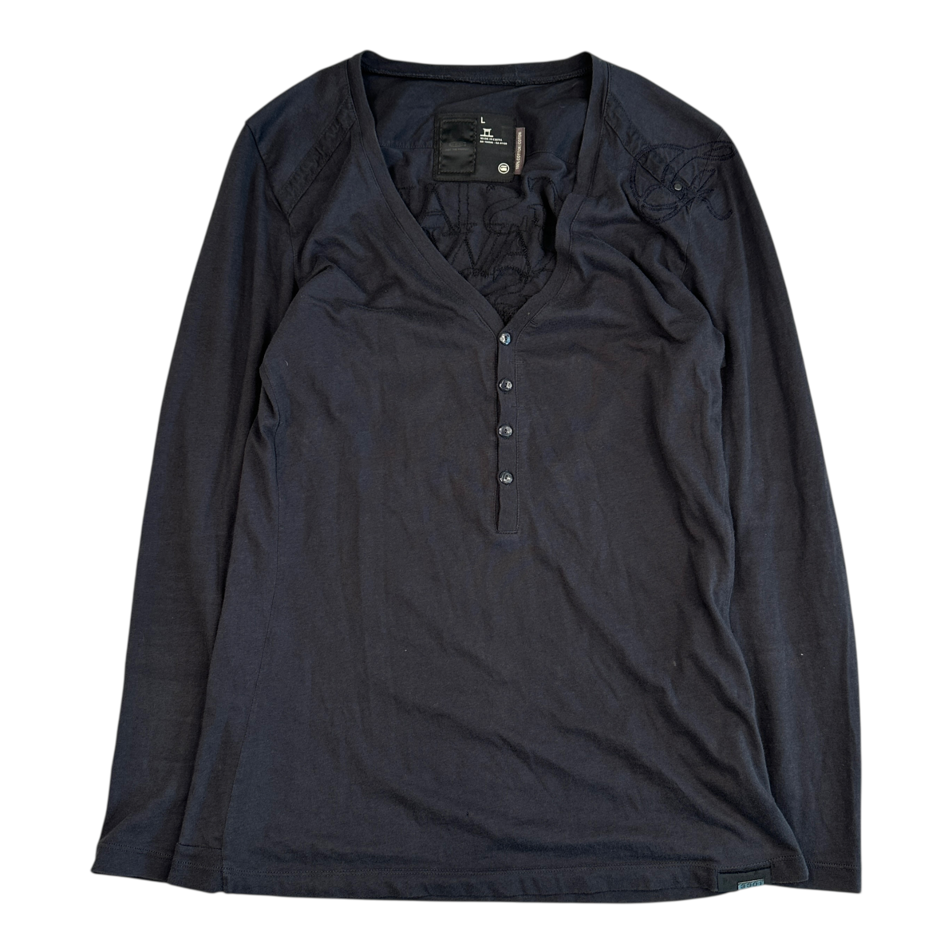 (L) G-STAR RAW HENLEY V-NECK LONG SLEEVE
