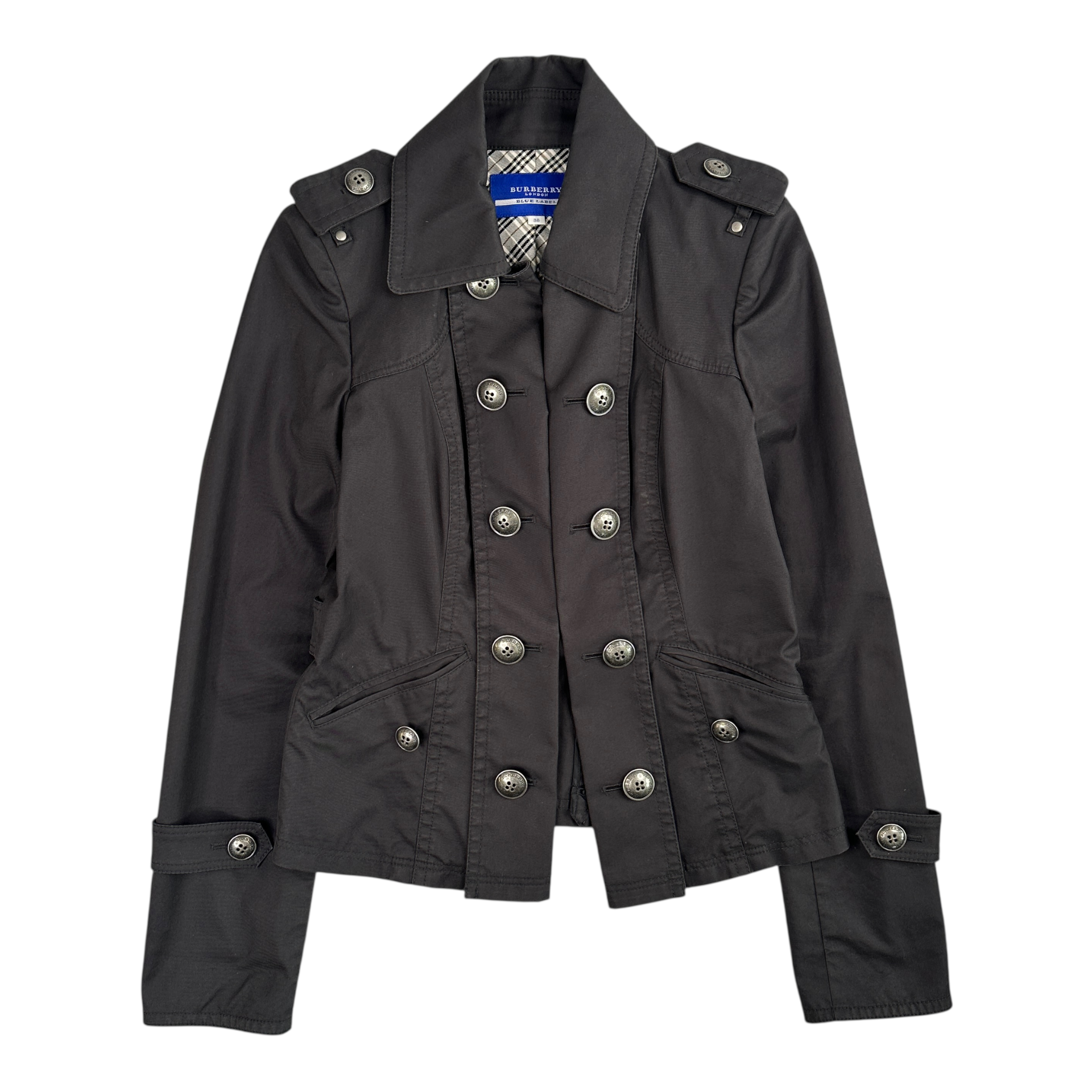 (38) BURBERRY BLUE LABEL DOUBLE BREASTED COAT - BLACK
