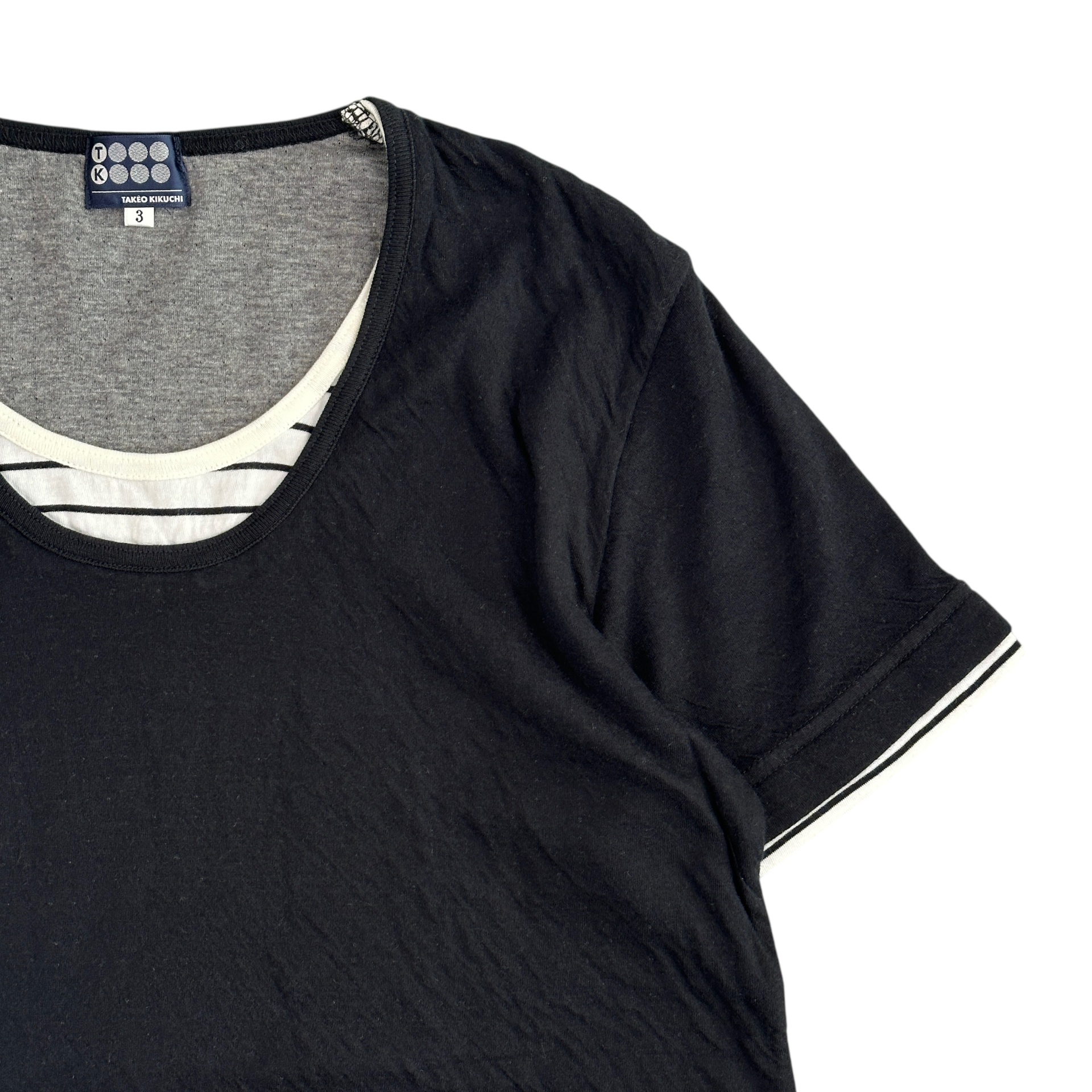 (3) TAKEO KIKUCHI DOUBLE LAYERED T-SHIRT - BLACK