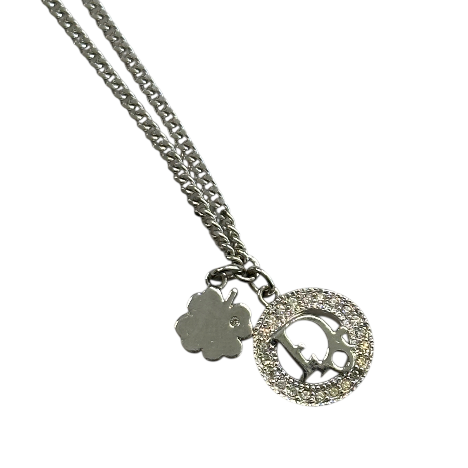 DIOR OBLIQUE LOGO NECKLACE - SILVER PLATED