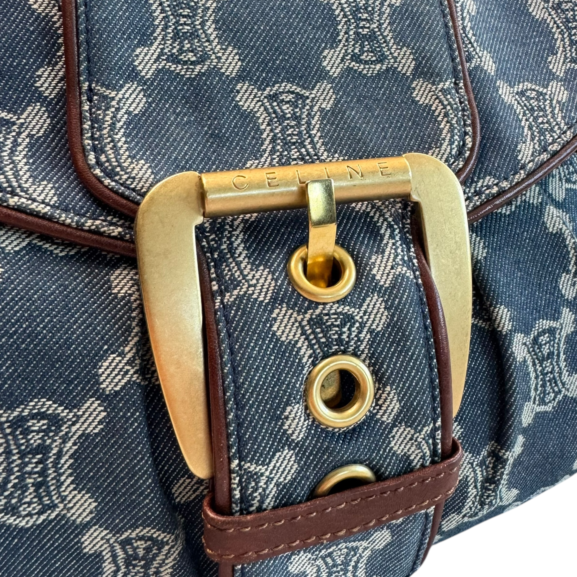 CELINE MACADAM CANVAS DENIM SHOULDER BAG