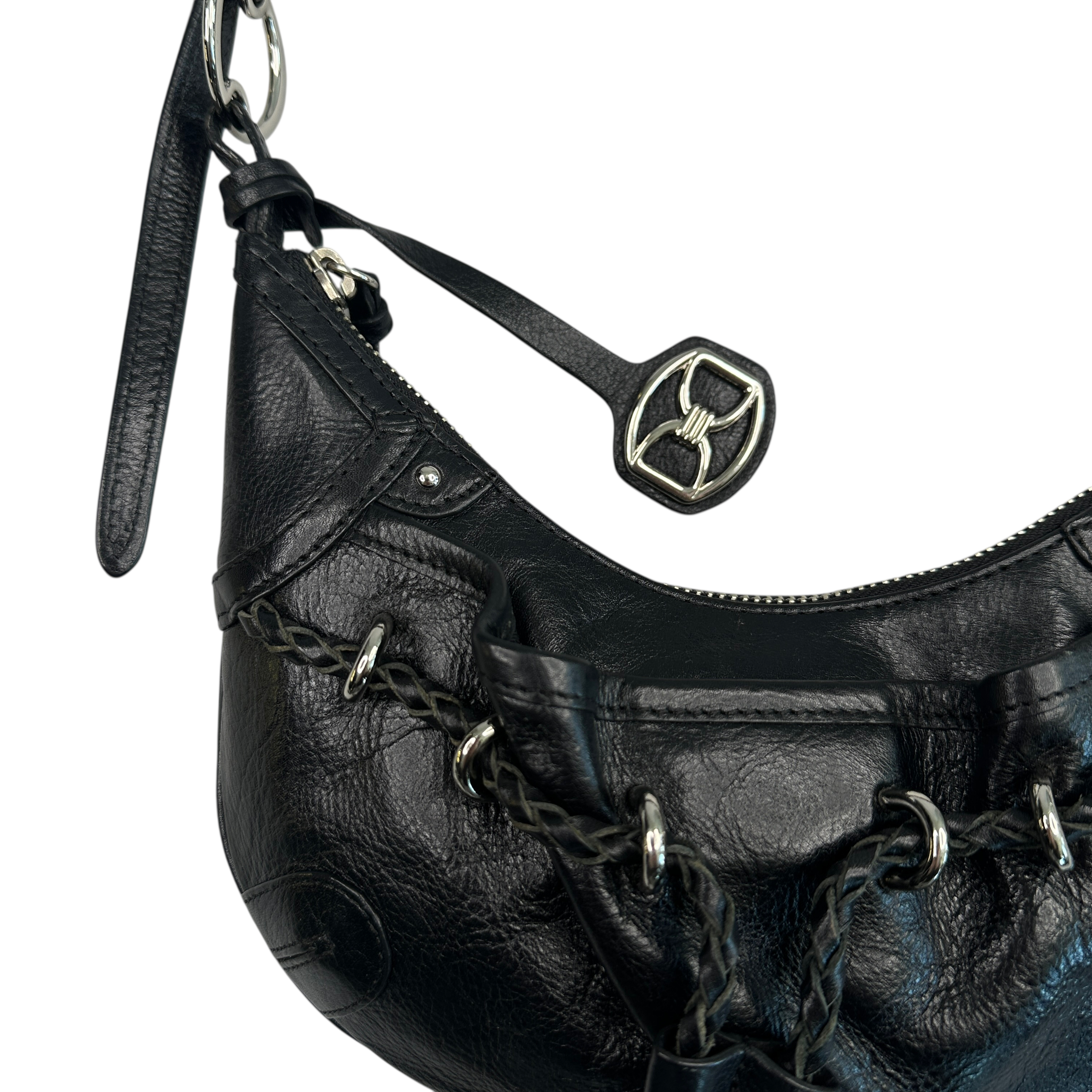 DKNY LEATHER TASSLE SHOULDER BAG