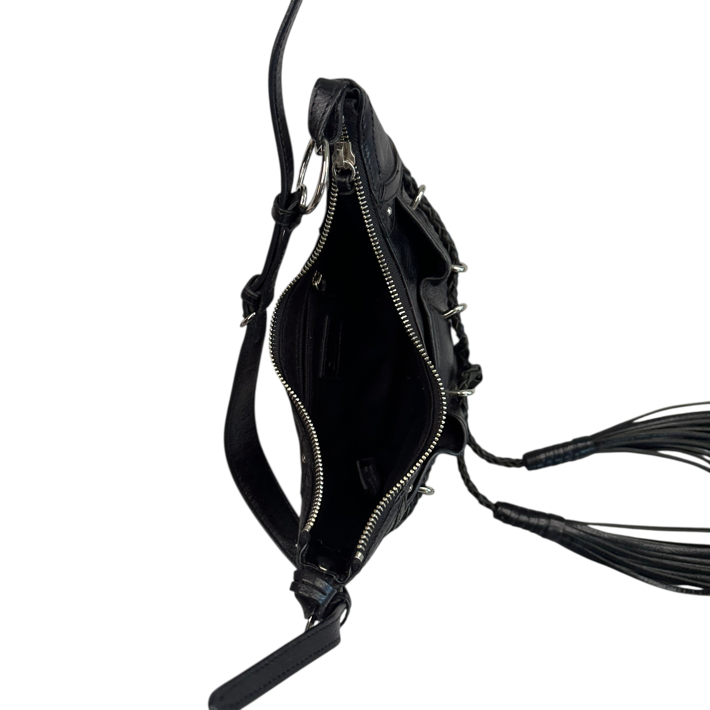 DKNY LEATHER TASSLE SHOULDER BAG