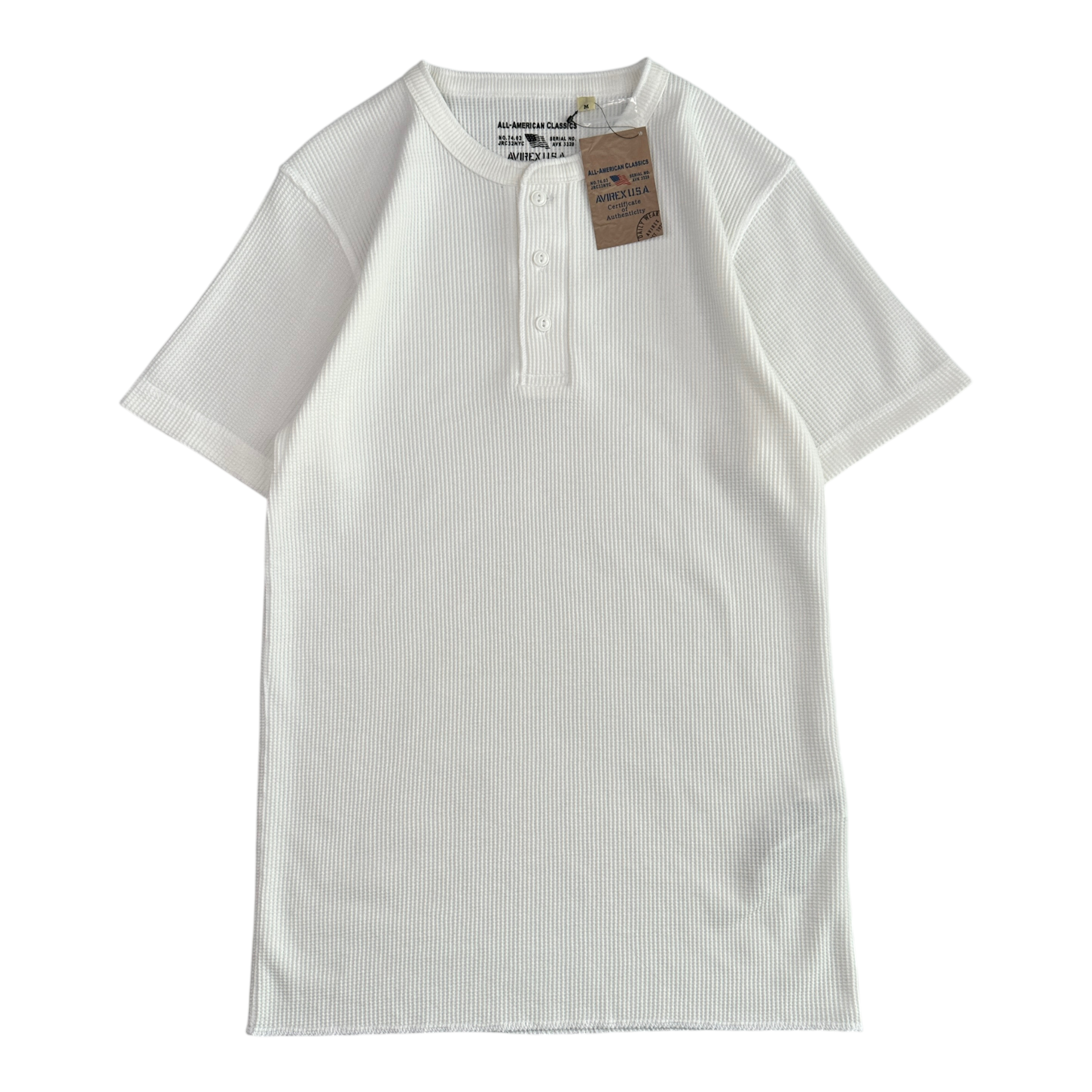 (NEW) AVIREX WAFFLE HENLEY SHORT SLEEVE TOP - WHITE