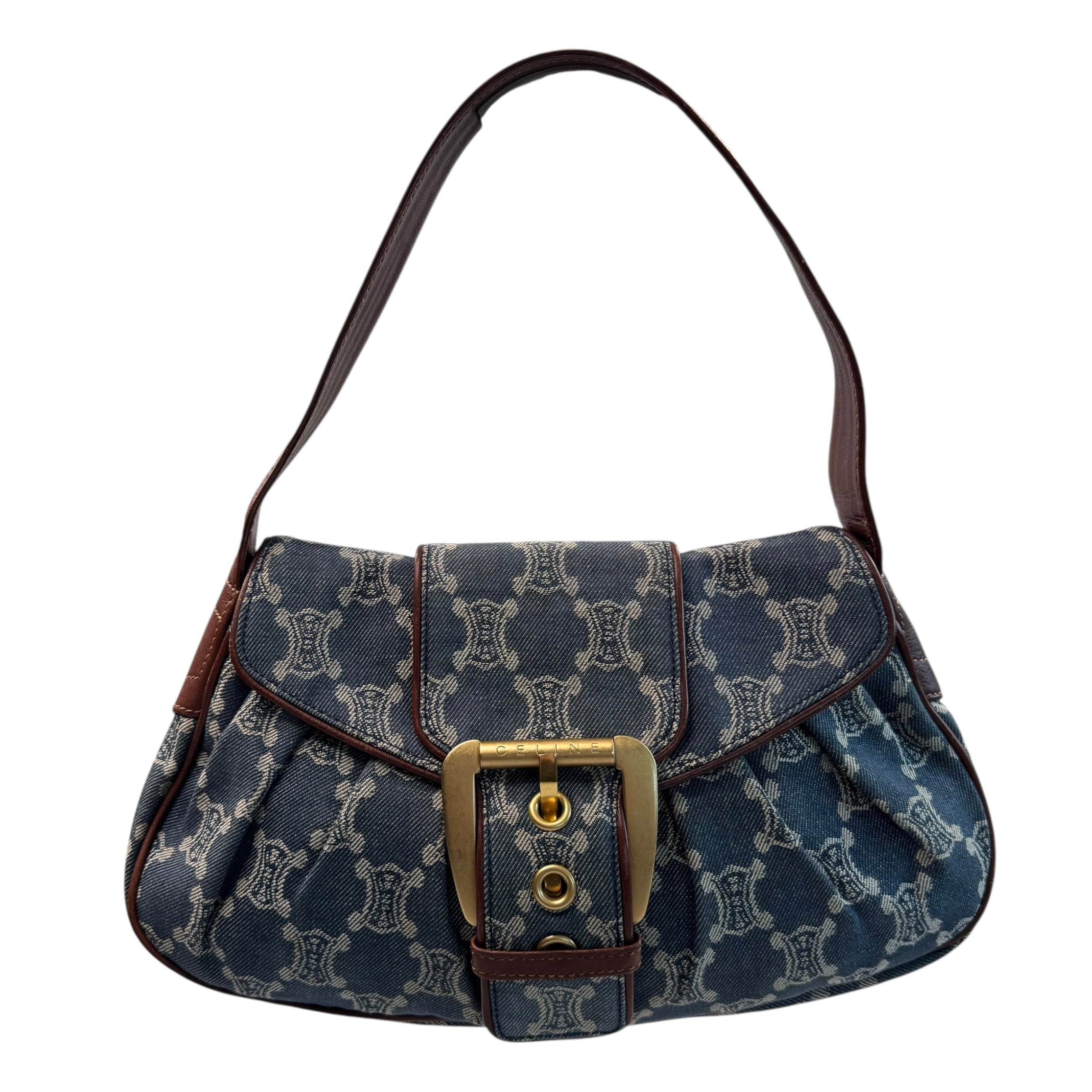 CELINE MACADAM CANVAS DENIM SHOULDER BAG