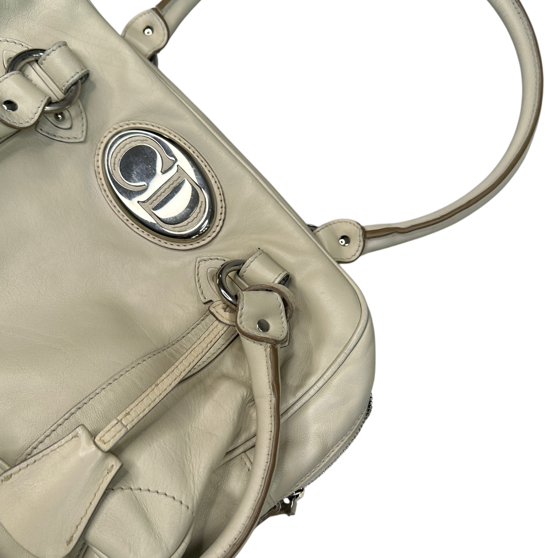 DIOR 2006 INITALS LEATHER TOP HANDLE TOTE BAG - CREAM