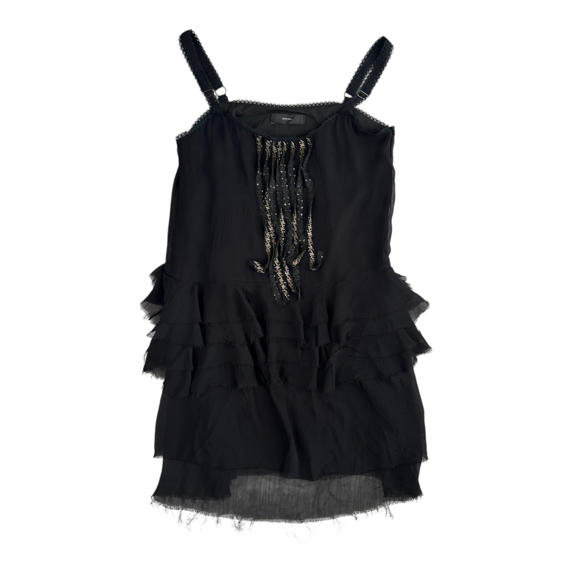 (XS) DIESEL FRILLED SLEEVELESS TOP - BLACK