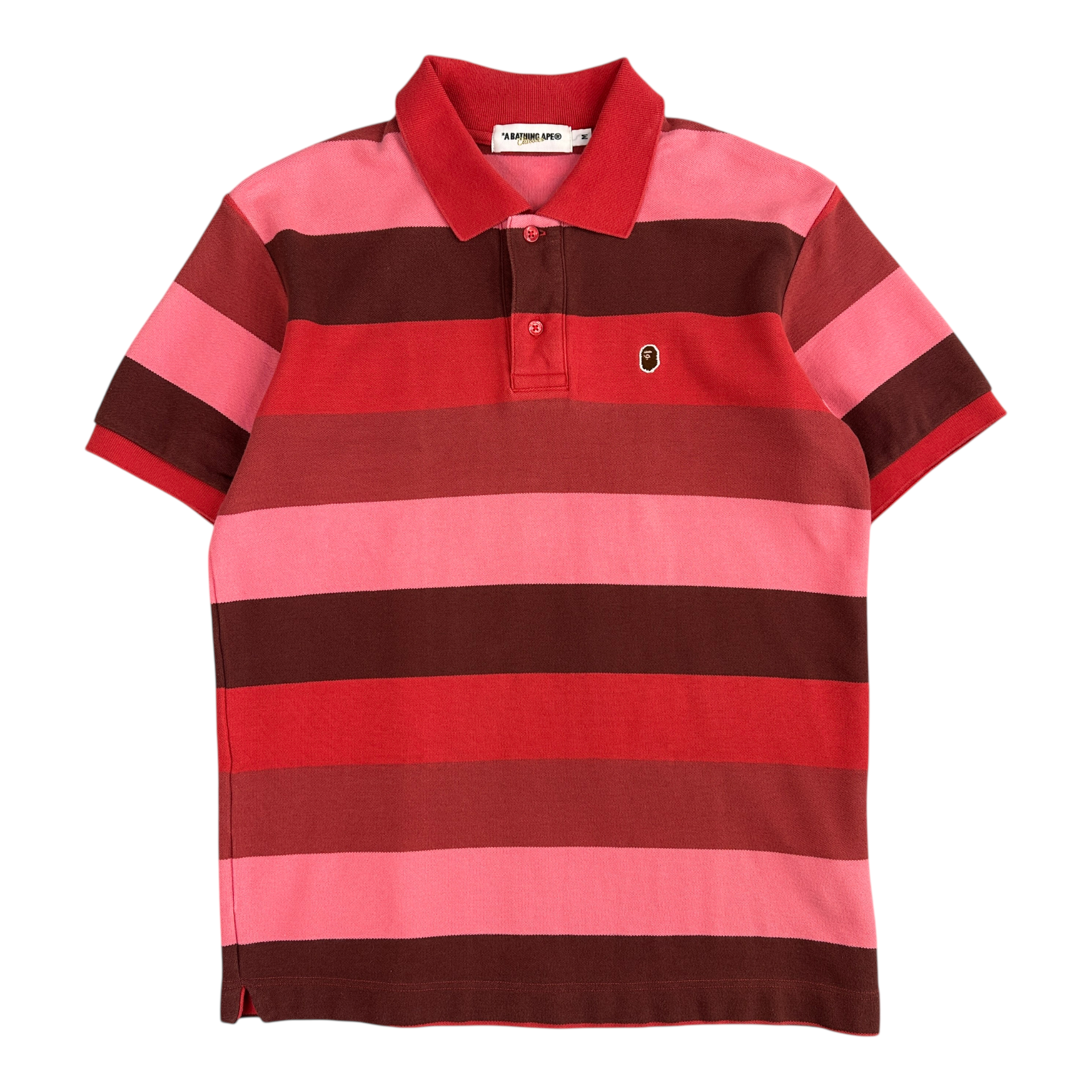 (M) BAPE STRIPED POLO SHIRT - PINK