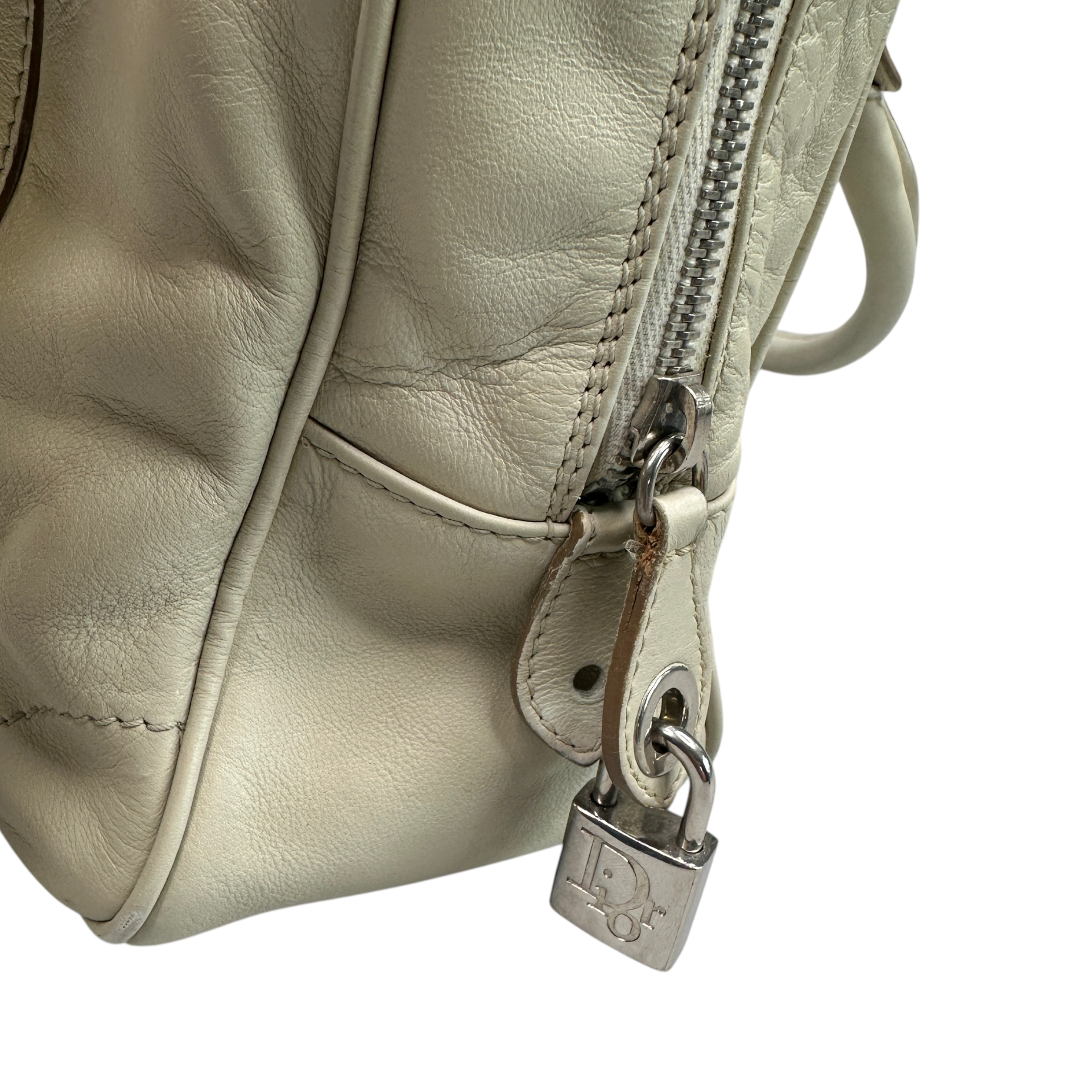 DIOR 2006 INITALS LEATHER TOP HANDLE TOTE BAG - CREAM