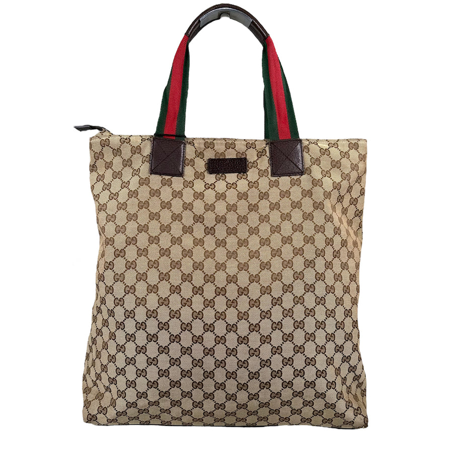 GUCCI GG CANVAS LARGE TOTE BAG - RED/GREEN