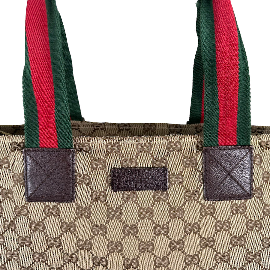 GUCCI GG CANVAS LARGE TOTE BAG - RED/GREEN