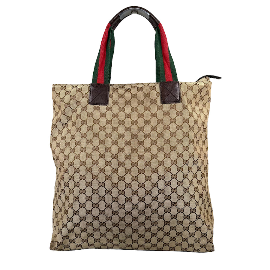 GUCCI GG CANVAS LARGE TOTE BAG - RED/GREEN